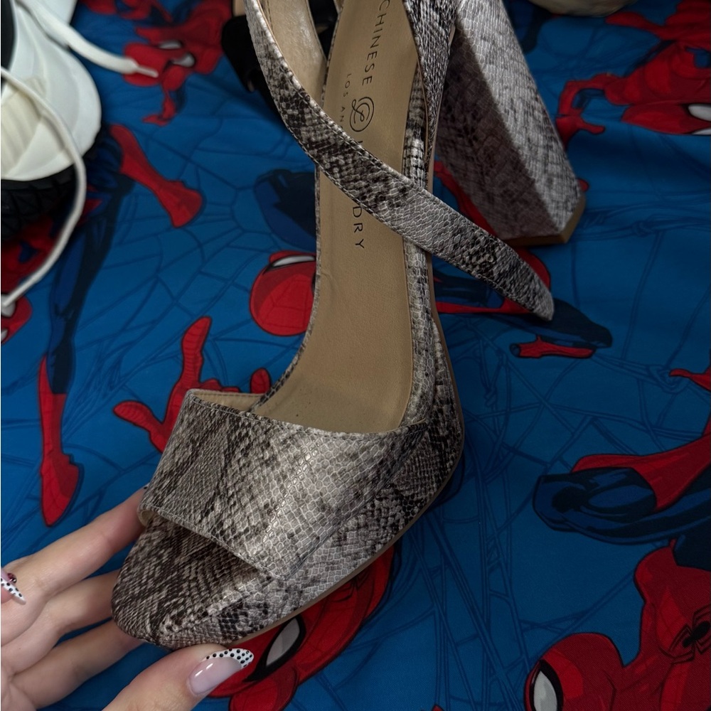 Chinese Laundry Black and Gray Snakeskin Heels